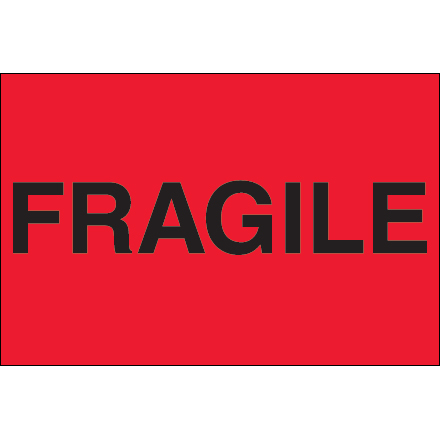 2 x 3" - "Fragile" (Fluorescent Red) Labels