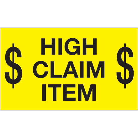 3 x 5" - "$ High Claim Item $" (Fluorescent Yellow) Labels