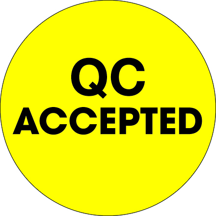 2" Circle - "QC Accepted" Fluorescent Yellow Labels
