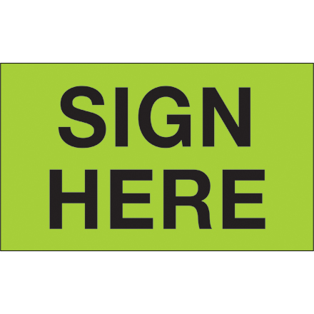 3 x 5" - "Sign Here" (Fluorescent Green) Labels